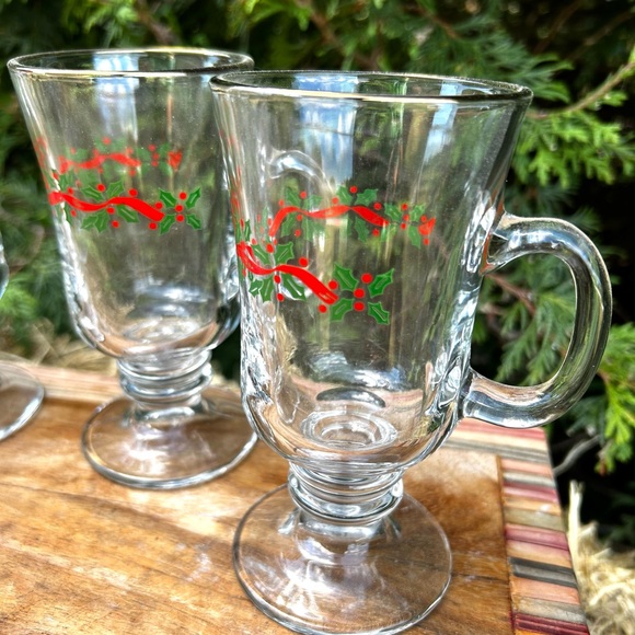Vintage Libbey Irish Coffee Footed Christmas Mugs w Handles Set of 4 - Picture 10 of 12